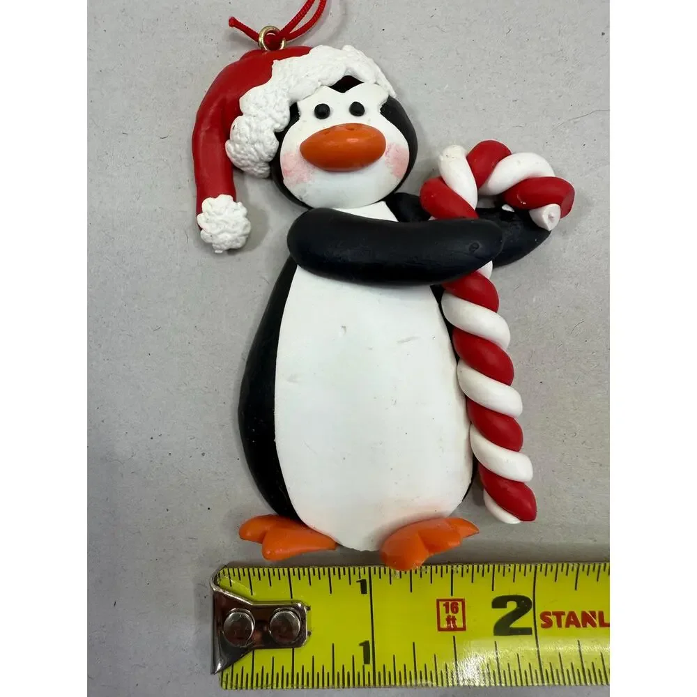 Polymer Clay Penguin Christmas Ornament, Santa Hat, Candy Cane, Holiday Decor